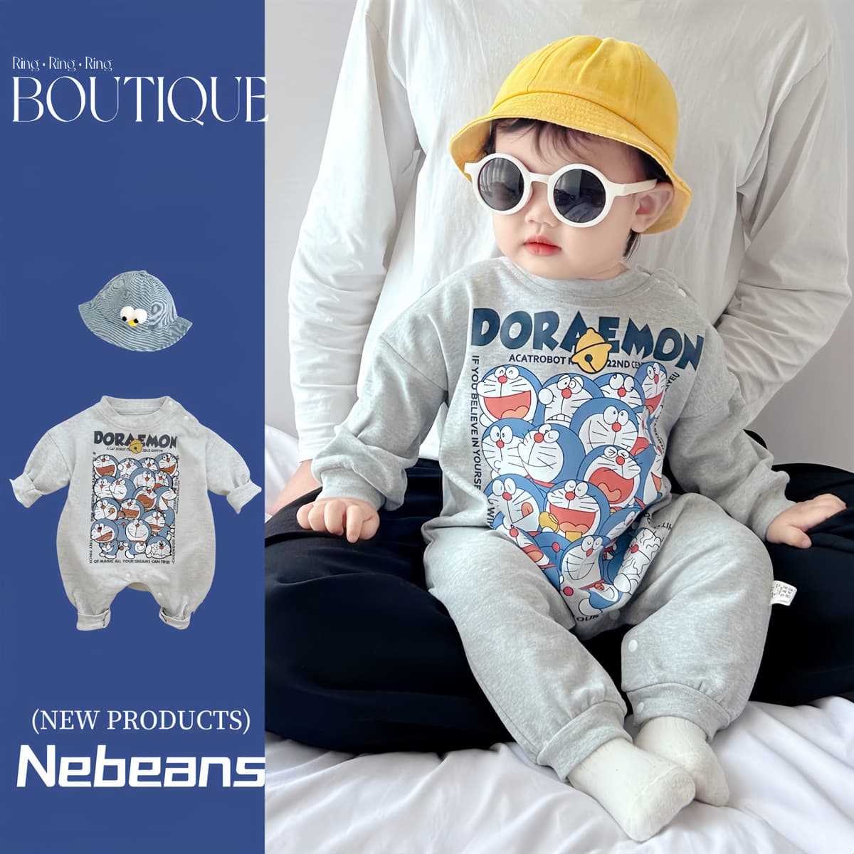 Trendy 3-6-9-12 Months Baby Boy Girl Soft Cotton A-Class Gentle Autumn Baby Romper Crawling Suit Cartoon Blue Fat Guy