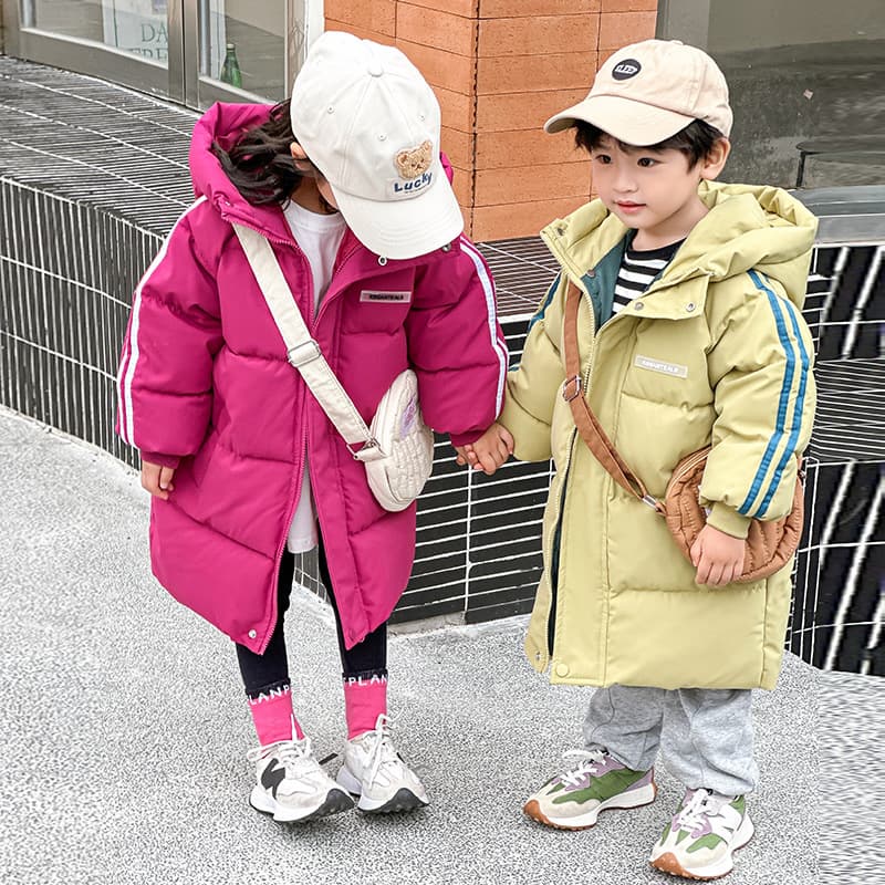 2025 New Style Children's Long Padded Coat, Korean Unisex Knee-Length Thick Winter Jacket with Drop Shipping