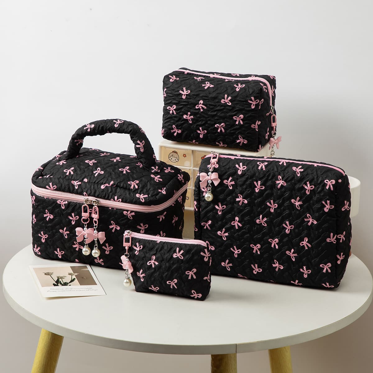 New Bow Makeup Bag Large Capacity Hand Bag Portable Toiletry Bag Women's Cosmetic Lipstick Storage Bag