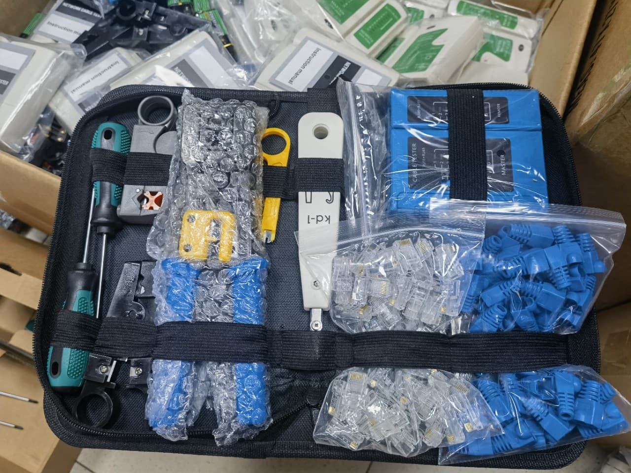 Network Tool Kit Home Use Ethernet Crimper Tester RJ45 Connector Boots Punch Down Tool Wire Stripper Yellow Knife Splitter