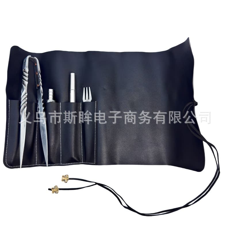 Hookah Accessories Carbon Clip Tool Bag with Handle Tobacco Fork Leather Sheath Metal Clip Set Shisha Tongs