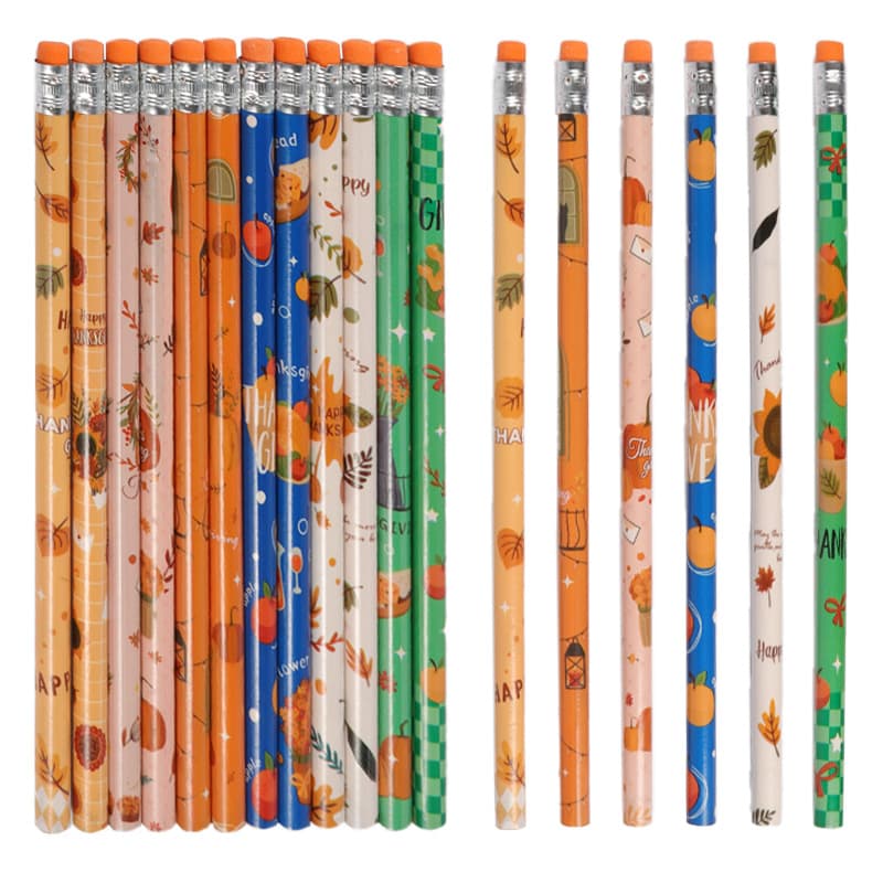 Cartoon HB pencil with eraser head round rod student children's painting practice pencil stationery supplies thanksgiving