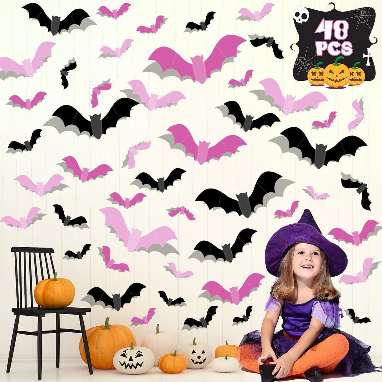 Halloween Bat Wall Stickers Black Pink Party Atmosphere Decoration for Children's Room Background Wall