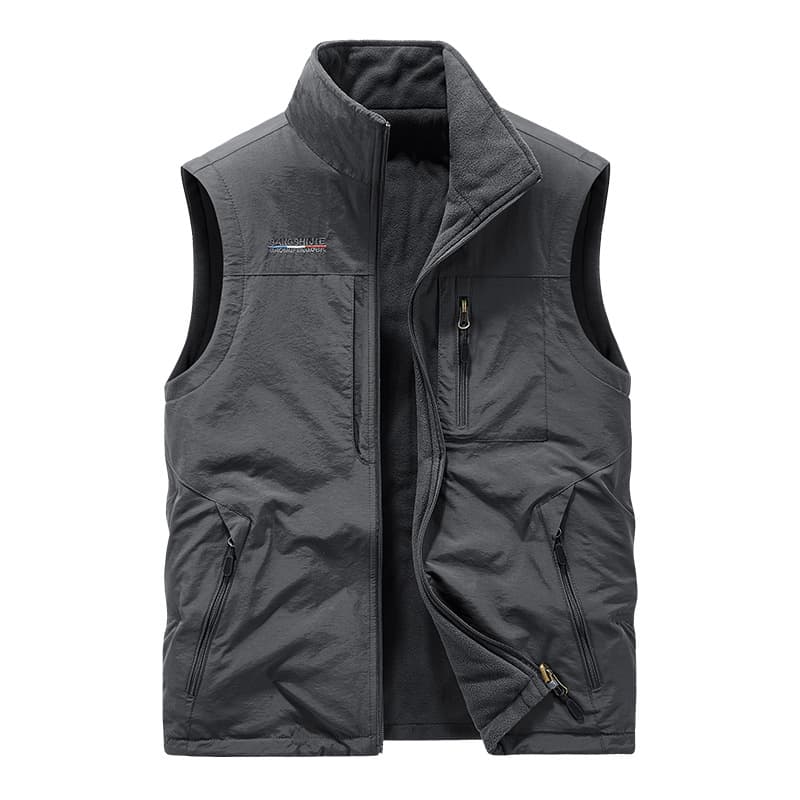 Autumn/Winter Reversible Vest for Men, Outdoor Casual Youth, Multi-pocket Fleece Vest 1906A
