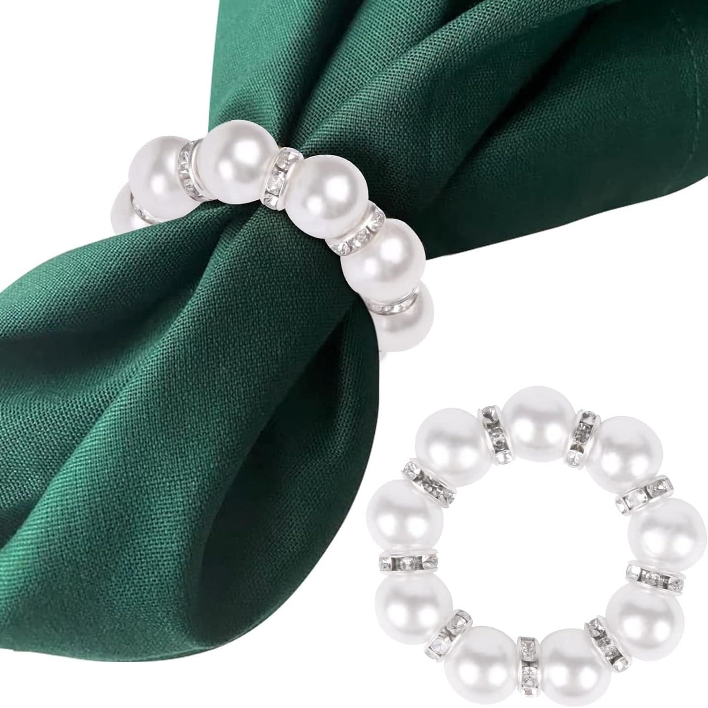 Diamond-encrusted pearl ring napkin clip for dining tables, weddings, pink pearl-embellished hotel clips, table decorations, napkin rings