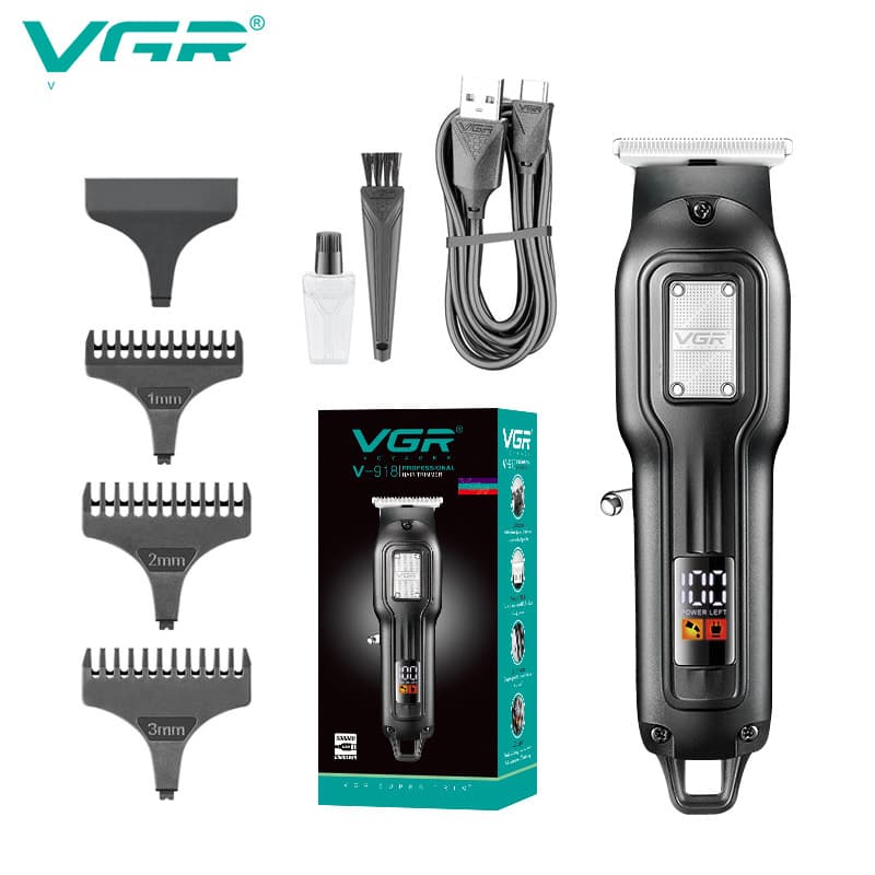 Electric Hair Trimmer VGR918 For Men Digital Display USB Charging Home Use Hair Clipper Non-Water Washable Stainless Steel Blade