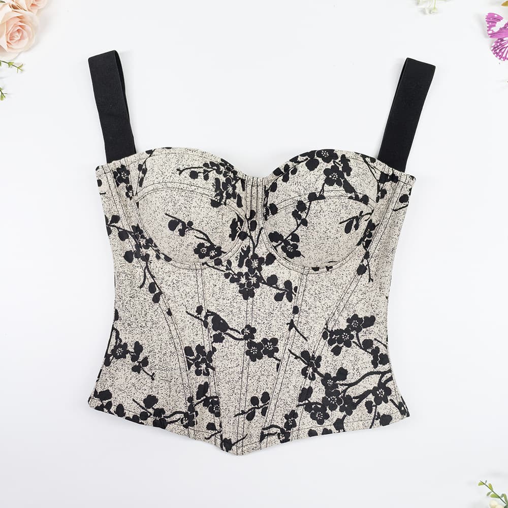 Xiaxin Chinese Classic Apricot Branch Embossed High-End Shapewear, Concealing Tummy, Pinch Waist, Slimming Fishbone Top