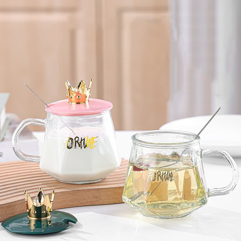 High-looking diamond glass ins office creative crown with lid cup mug gift water cup dropshipping