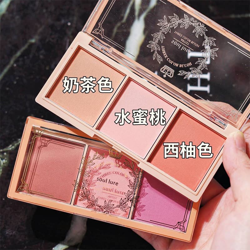 Three-Color Blush, Natural Nude Matte Orange Long-Lasting, Affordable Student Makeup Pink Blush Sulian