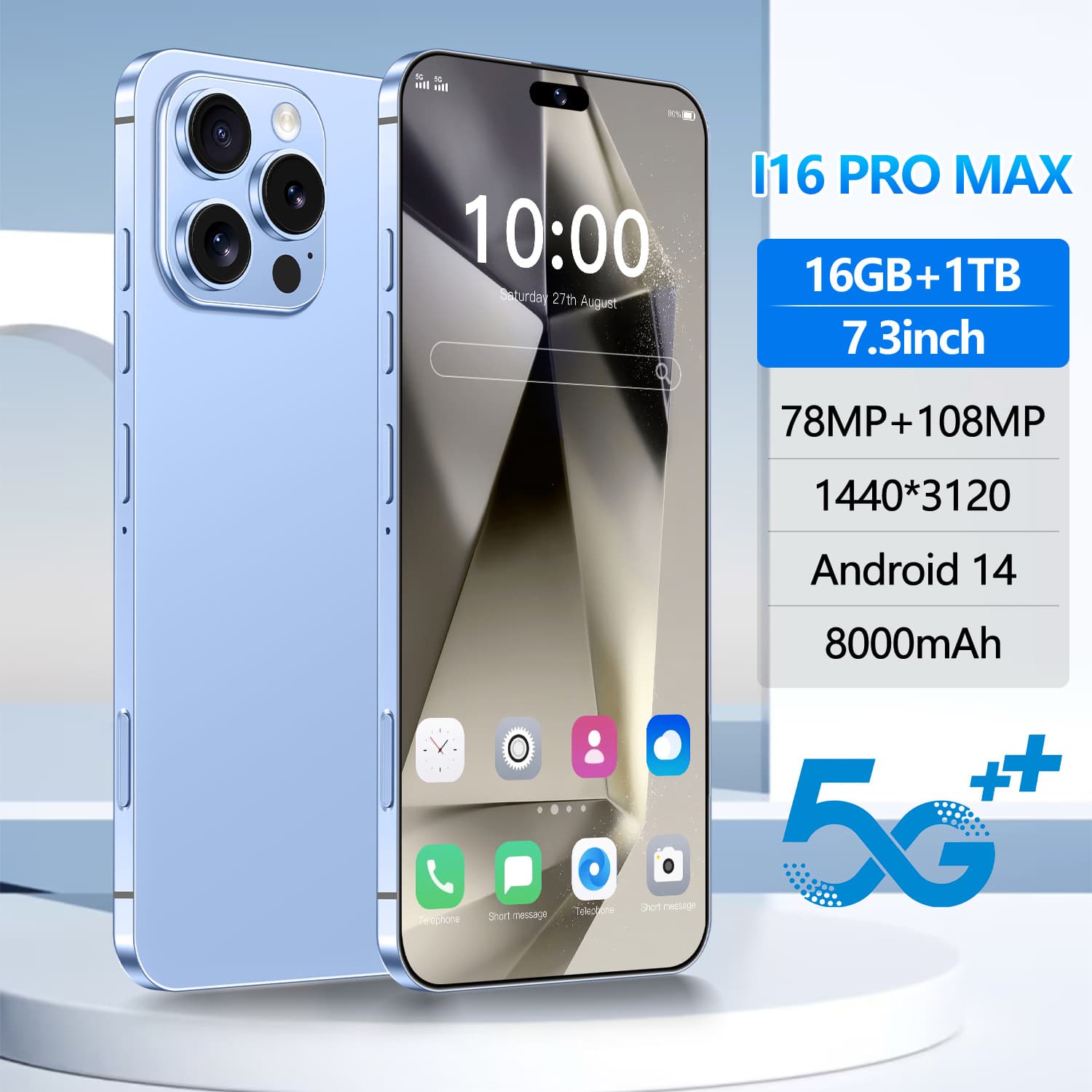 Mobile phone I16PROMAX memory 16+1TB eight core 13 million pixels Android 12 full Netcom full Netcom 5G