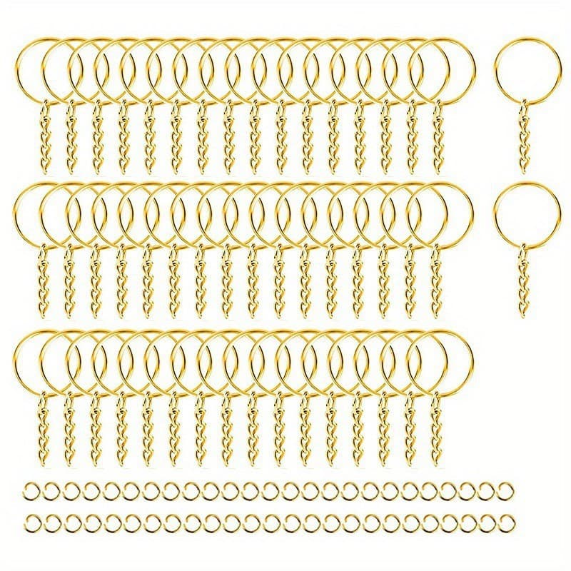 CaiFu 50-Piece 100-Piece Keychain Supplies Kit Silver Keychain Gold Keychain