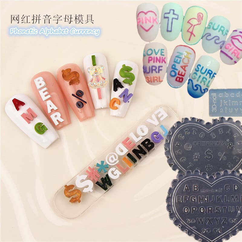 Nail Art Decorations English Size Alphanumeric Silicone Mold Currency Symbol Digital Nail Drop Glue Abrasive Tool