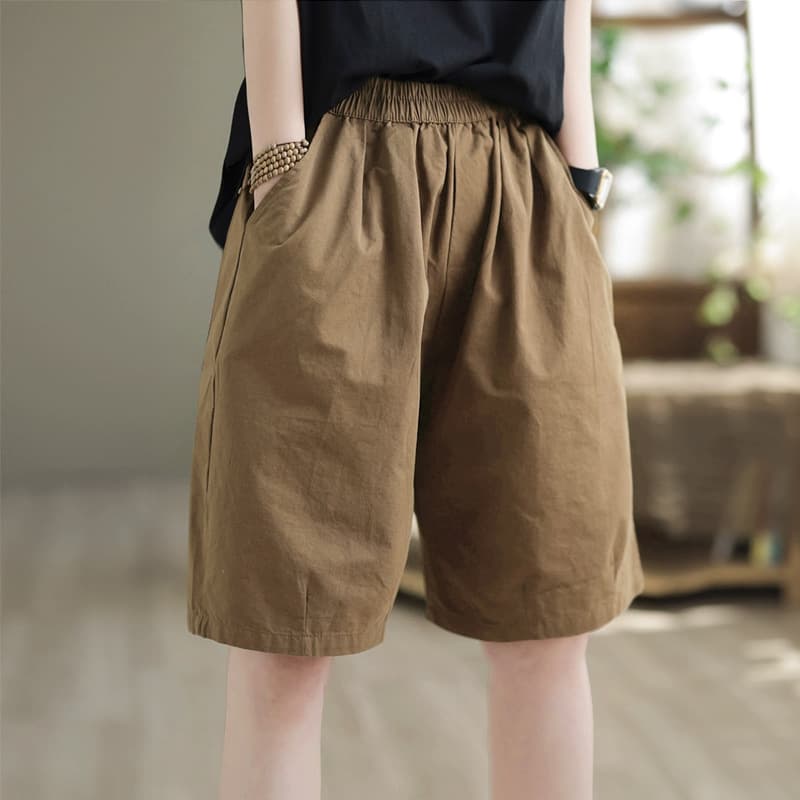 Women's 2025 Summer Thin High-Waist Loose Slimming Western Pants Solid Color Pure Cotton Casual Wide-Leg Mid-Length Shorts