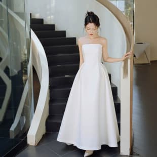 Korean-style strapless sleeveless white long dress high-waist slimming A-line dress for bride wedding light wedding dress 2026 new