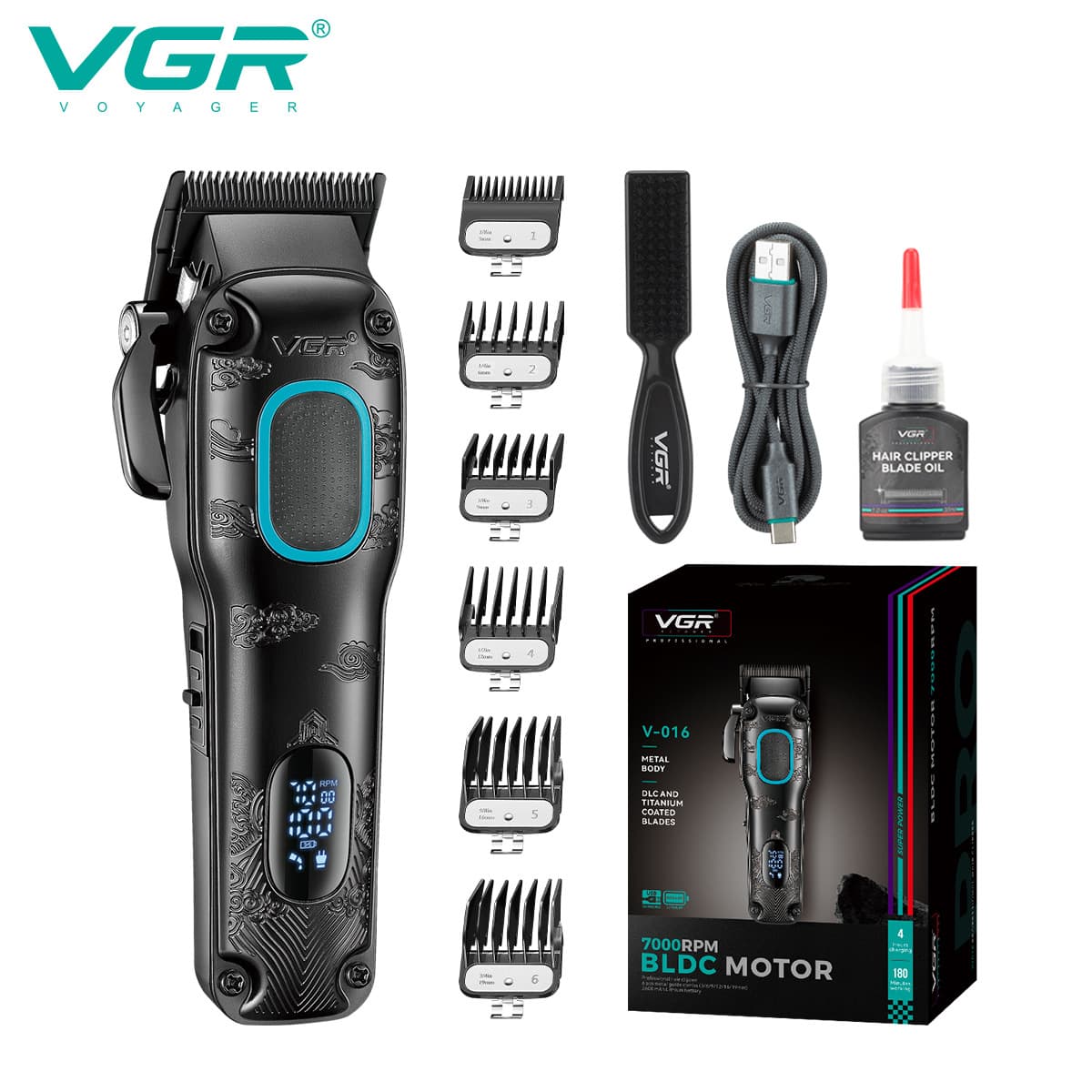 VGR016 Cross-border Trade Digital Display Hair Clipper Oil Head Trimmer Professional Salon Rechargeable Men's Electric Hair Clipper