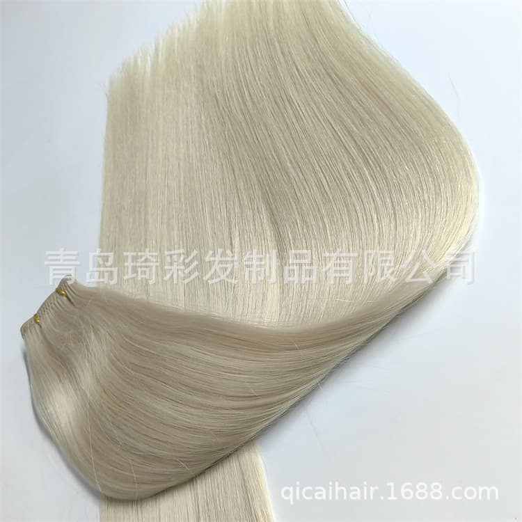 Factory Real Human Hair Wefts for White Women, Lightweight Silk Ribbon Hair Wefts, Platinum Blonde Color 1001#, Export Flat Weft