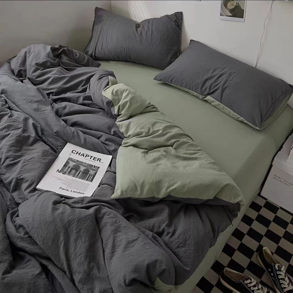 Solid color washed cotton four-piece bedding set, bed sheet, quilt cover, dormitory three-piece set, summer bedding, spring and summer quilt cover