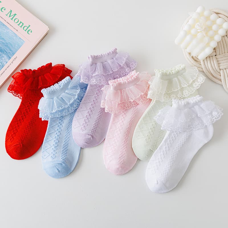Double-layer Lace Socks for Girls, Thin Style, White, Dance Princess, Kids, Toddlers, Babies, Spring Autumn, Children's Latin Dance
