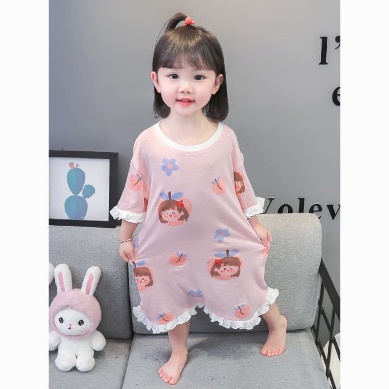 100% Cotton Girls' Nightgown 2024 Summer New Children's Thin Princess Style Pajamas Baby Sleepwear Loungewear