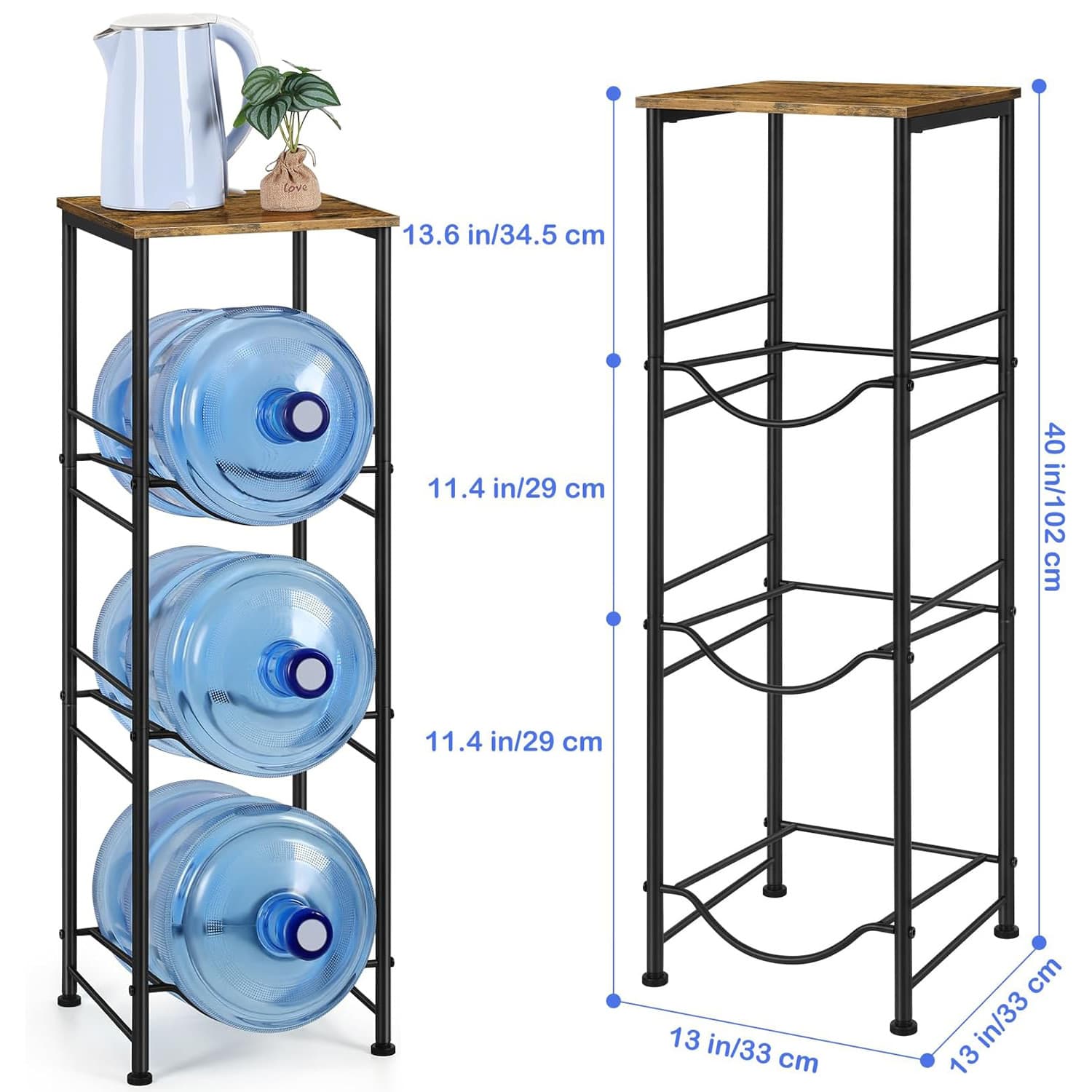 5-Gallon (Approx. 15.7-Liter) Water Bottle Rack, 3-Tier Water Bottle Storage Rack with Top Shelf, Heavy-Duty Water Dispenser Stand