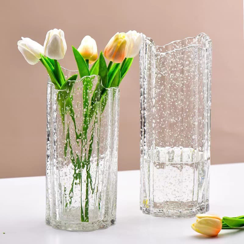 Nordic ins style internet celebrity jellyfish luminous glass vase transparent water ripple vase flower arrangement living room dining table ornaments
