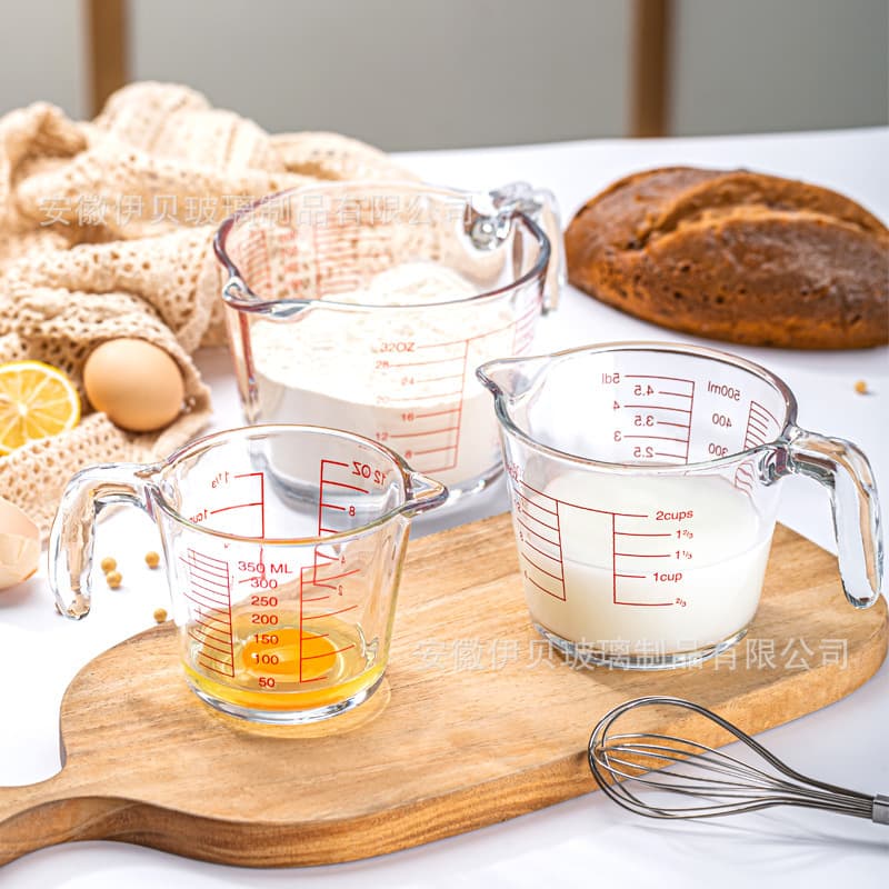 Measuring Cup with Handle, Glass Graduated Cup, Household High-Temperature Resistant Kitchen Milk Mixing Bowl, Baking Tool, Large Capacity Cup