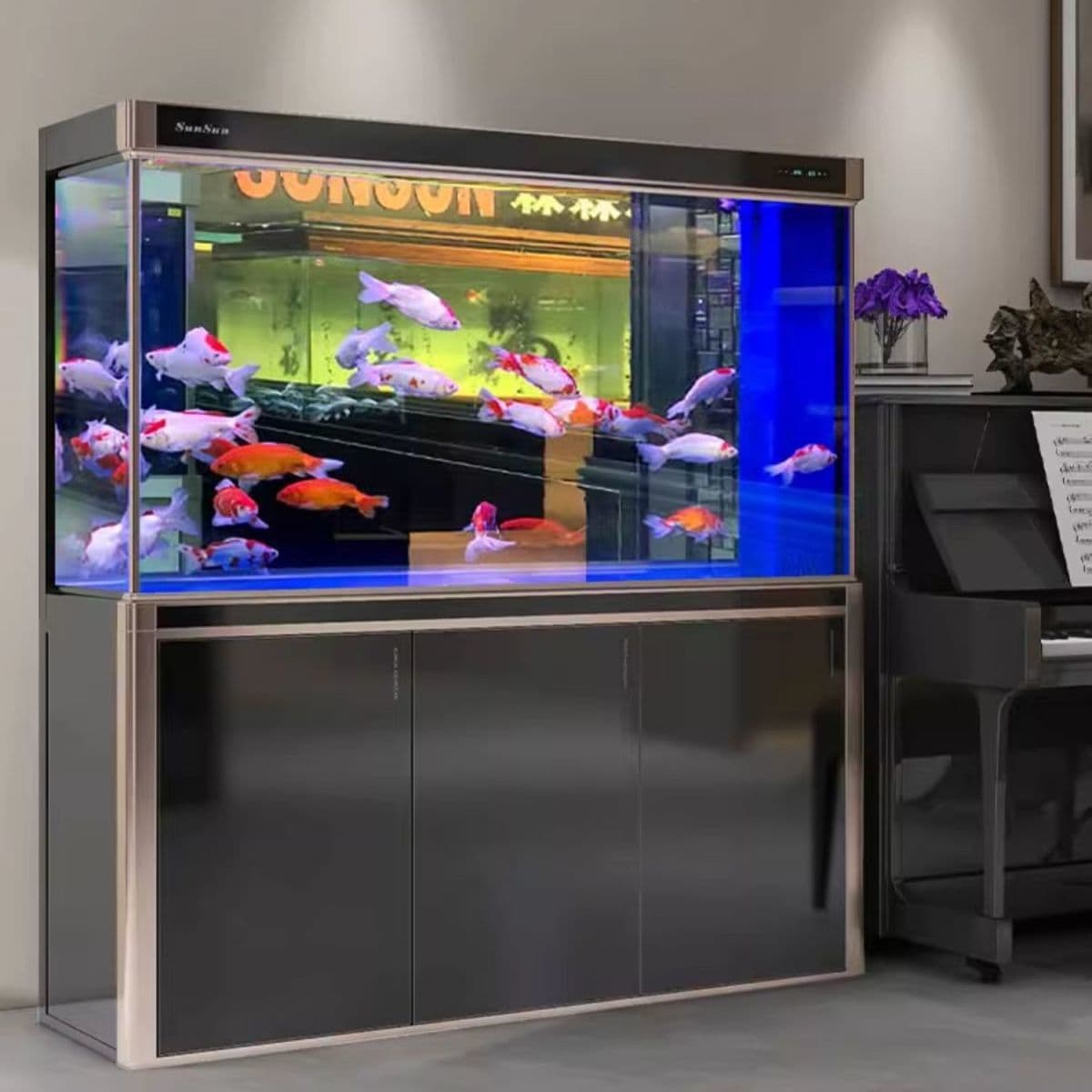 Fish tank new 2023 living room household integrated floor-standing glass bottom filter large HHLT