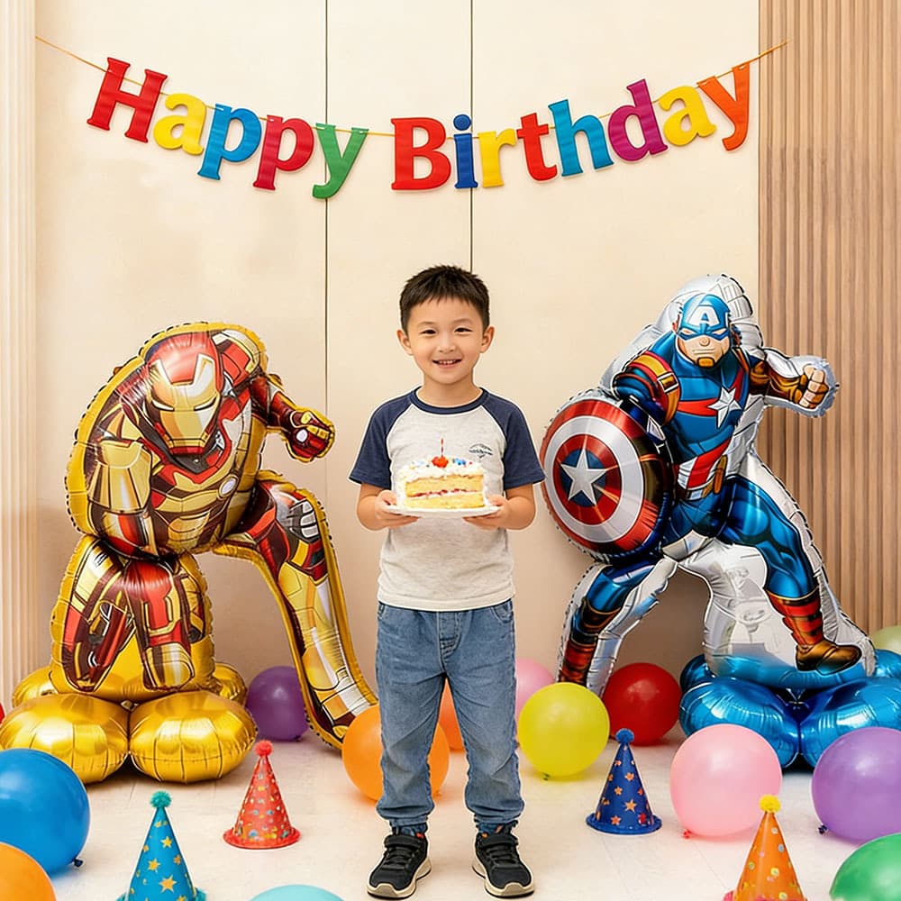 New Children's Birthday Decorations Marvel Captain America Iron Man 3D Standing Balloons Boy's First Birthday Party Super