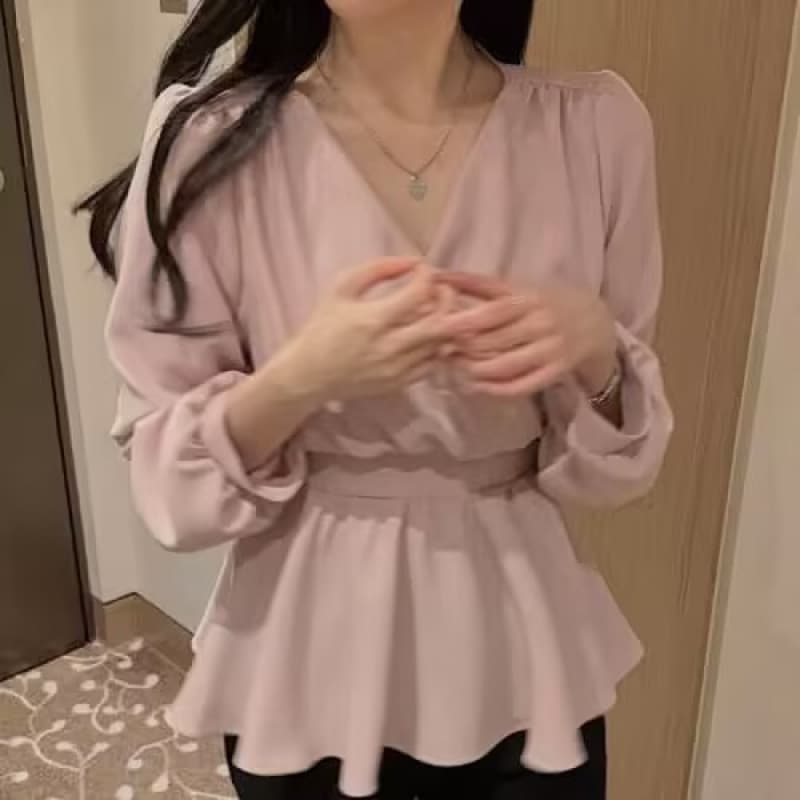 Early spring top, sweet collar, super fairy long-sleeved shirt, elegant waistband