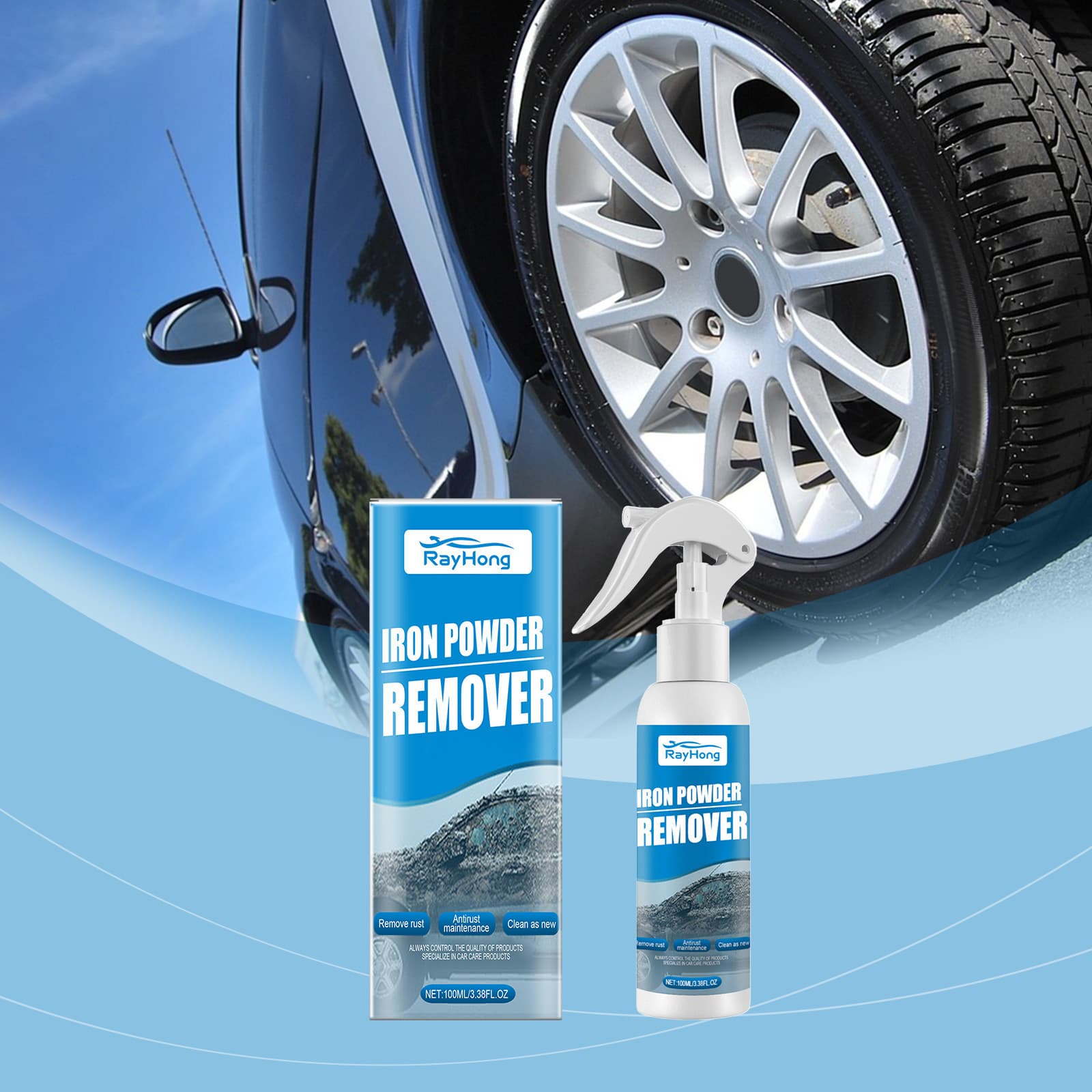 RAYHONG Car Iron Powder Rust Removal Spray Gentle Clean Anti-Rust Rust Remover Decontamination Car Care Spray