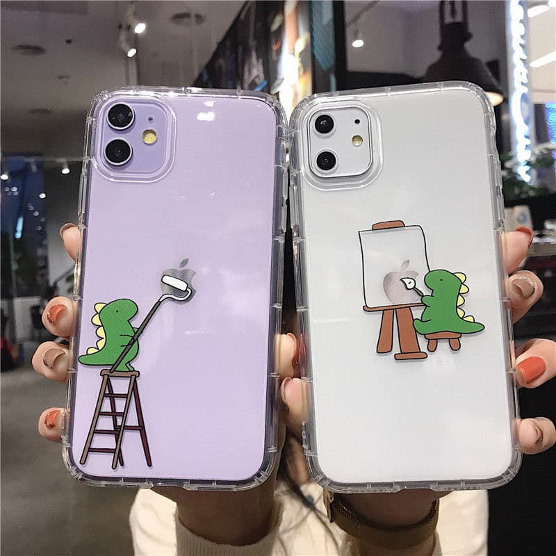 Cute Little Dinosaur Case for iPhone 17 Pro, iPhone 15 Pro Max Transparent 11 Cartoon 14 Soft Case