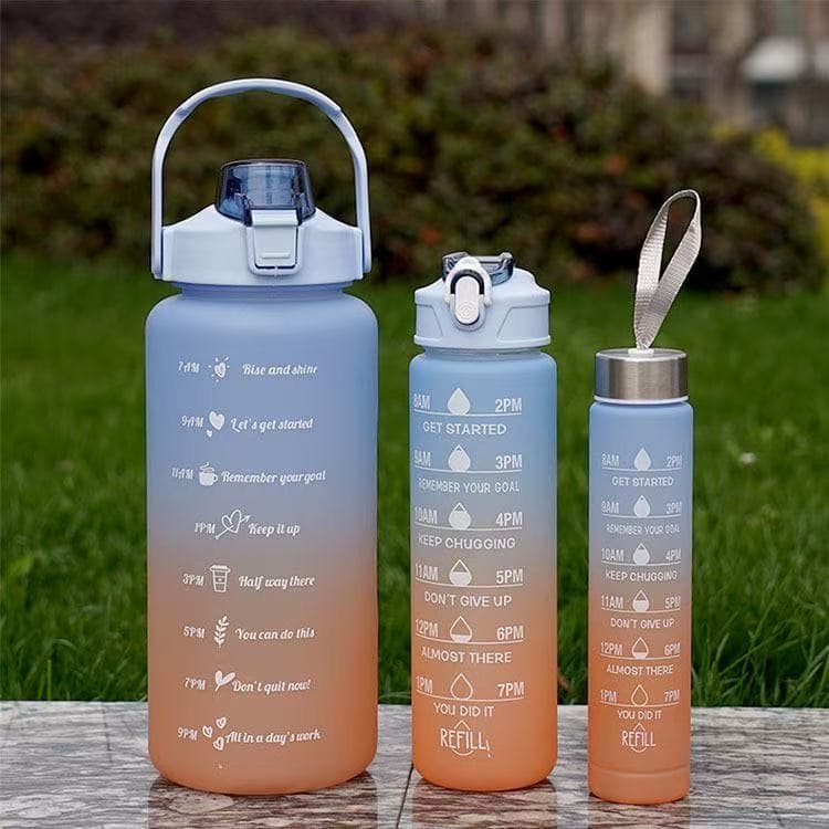 Hot Sale In Stock Gradient Three-Piece Cup Set Large Capacity Space Cup Straw Water Bottle Frosted Sports Handheld Water Bottle