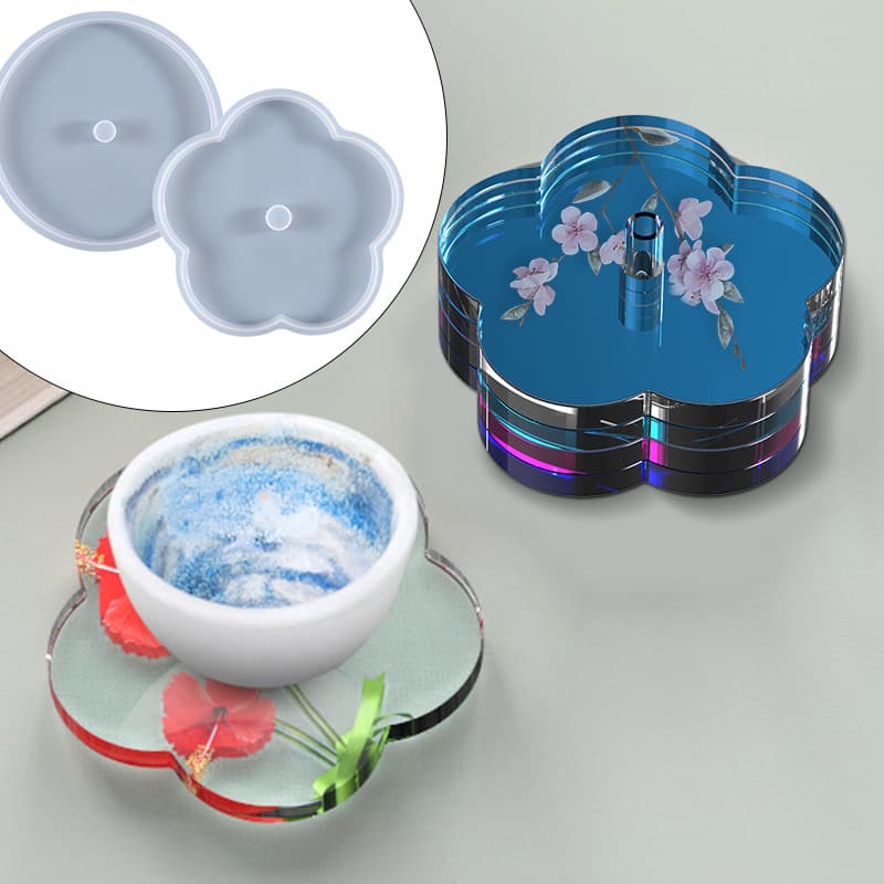 Yumeiren DIY Crystal Epoxy Coaster Set Mold Flower Coaster Storage Rotating Stand Kit Silicone Mold