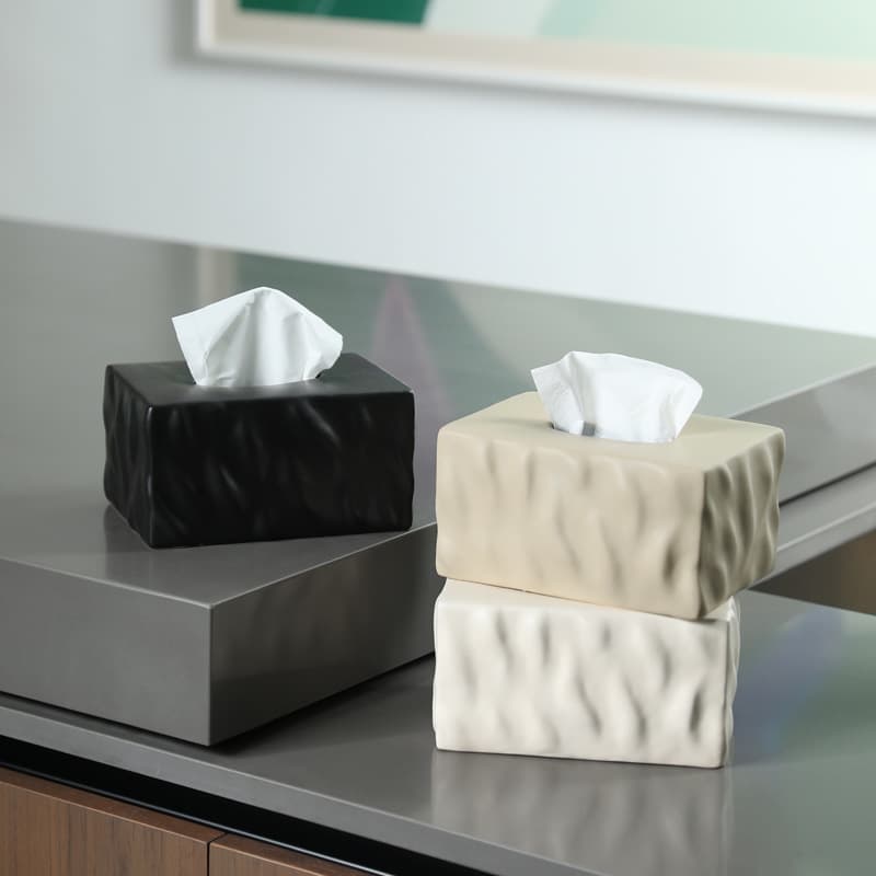 Modern Minimalist Ceramic Tissue Box for Living Room Coffee Table, Creative Black Napkin Holder, High-End Desktop Paper Towel Box