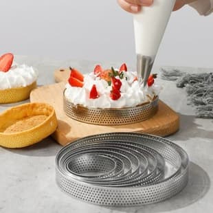 Stainless Steel Round Perforated Tart Ring Mold French Mousse Cheesecake Egg Tart Ring Baking Tool Cake Ring