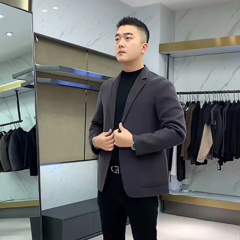 2023 Autumn/Winter Men's Double-Faced Wool Blend Casual Blazer Short Coat (Non-Cashmere)