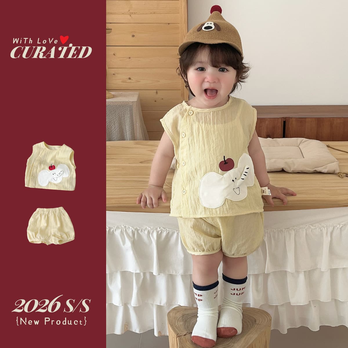 Boys and children's clothing Korean summer two-piece set 1 boy elephant cool sleeveless top vest light T male baby suit