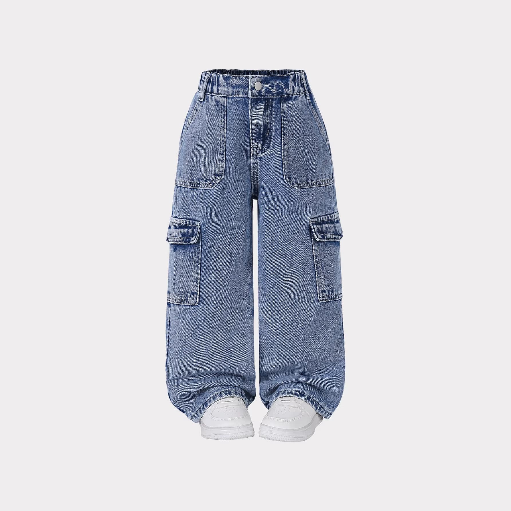 Factory Cross-Border Children's Denim Overalls Spring and Summer New Style Girls' Loose Wide-Leg Jeans for Older Kids