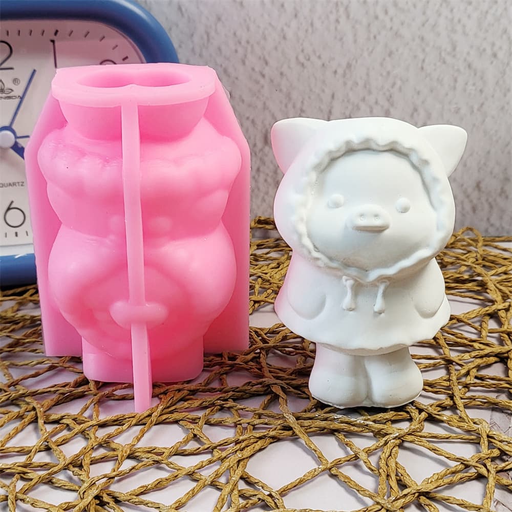 Raincoat Piggy Ornament Silicone Mold DIY Cement Plaster Ornament Silicone Mold W0603