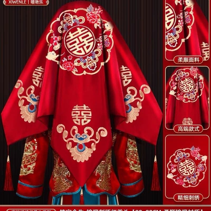 New Chinese-style embroidered mesh wedding red veil for bride, wedding headscarf, Xiuhe veil, wedding scarf
