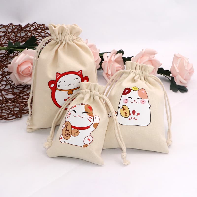 Children's Gift Bag, Fortune Bag, Maneki Neko Candy Bag, Birthday Snack Small Gift Bag, Drawstring Pouch, Thick Canvas Bag