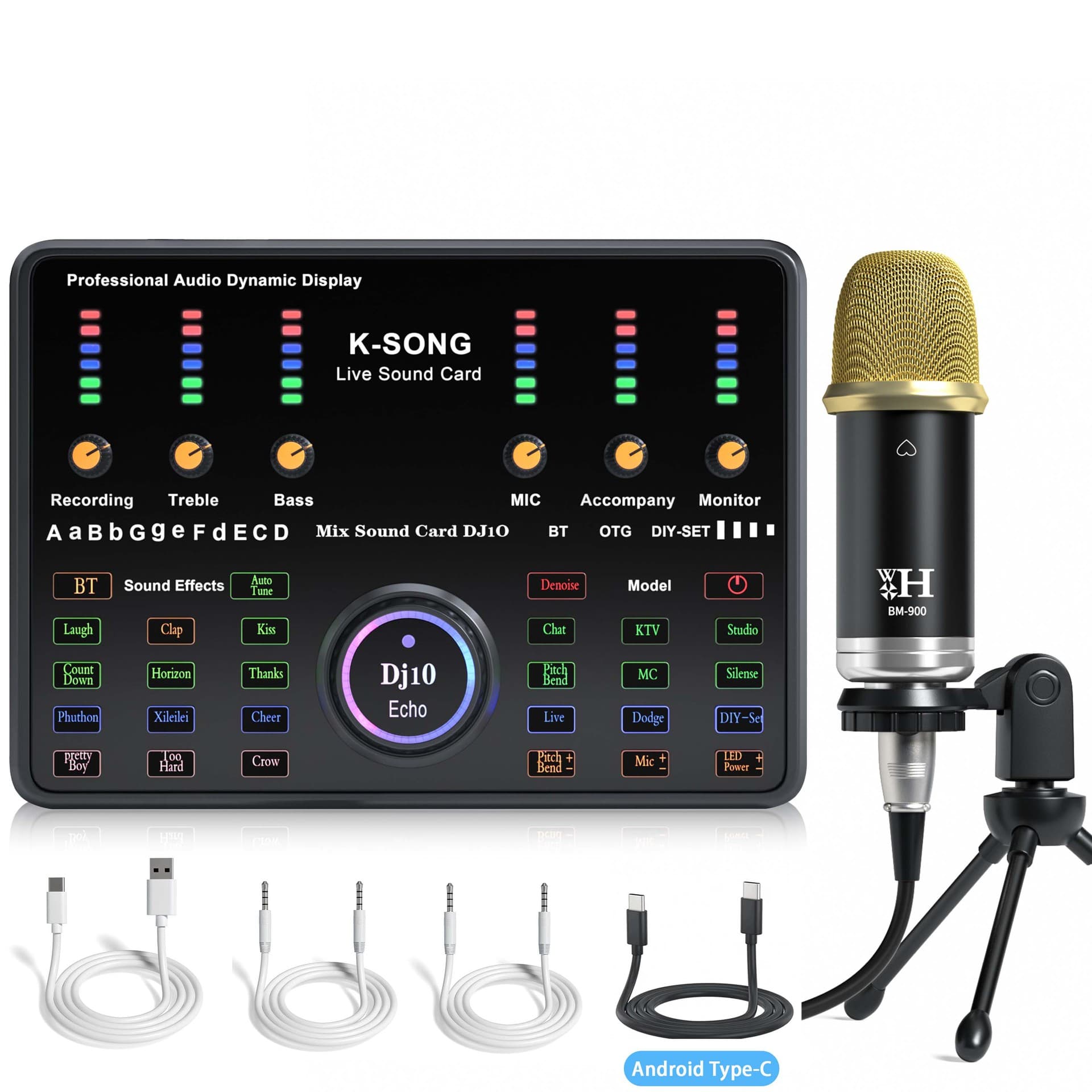 DJ10 Live Streaming Sound Card Full Set Equipment, Dedicated for Mobile Phone Sound Card Live Streaming Singing