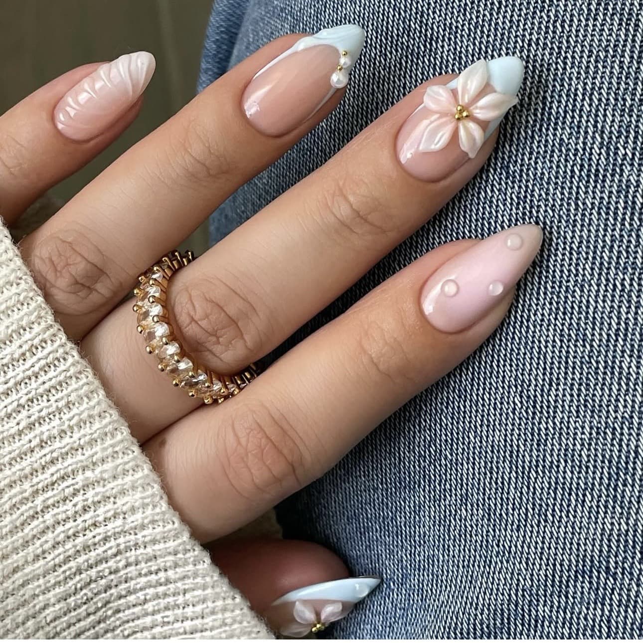 Cross-border foreign trade water drop nails, three-dimensional florets, French wear nails, European and American fake nail pieces, finished nail art pieces wholesale