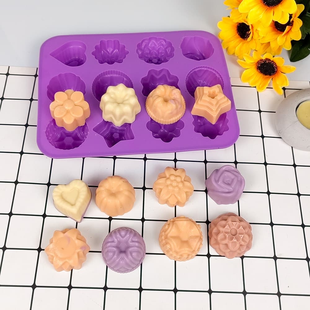 12-Hole Assorted Small Flower Mold for White Jelly Wax Bottle Candy, Handmade Soap, Cake Decoration Silicone Mold