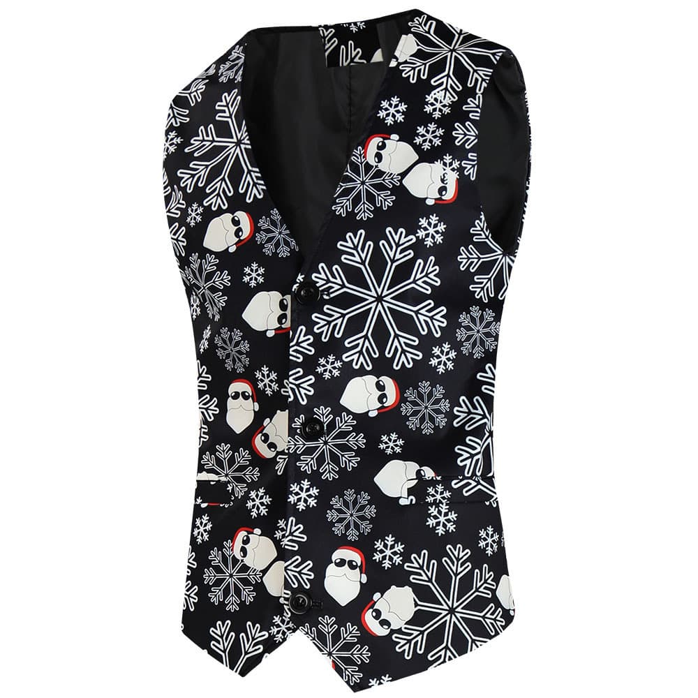 Bulk Stock Available, Foreign Trade New Men's Fashion Christmas Suit Vest Printed Casual Vest