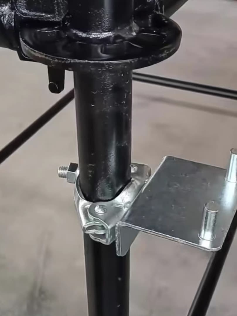 Layher frame assembly and disassembly: grandstand, spectator seating, grandstand accessories, choir stand clips, platform supports, and brackets.
