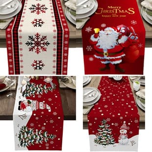 Cross-Border New Christmas Table Runner Linen Creative Print Snowman Table Mat Holiday Christmas Table Decoration