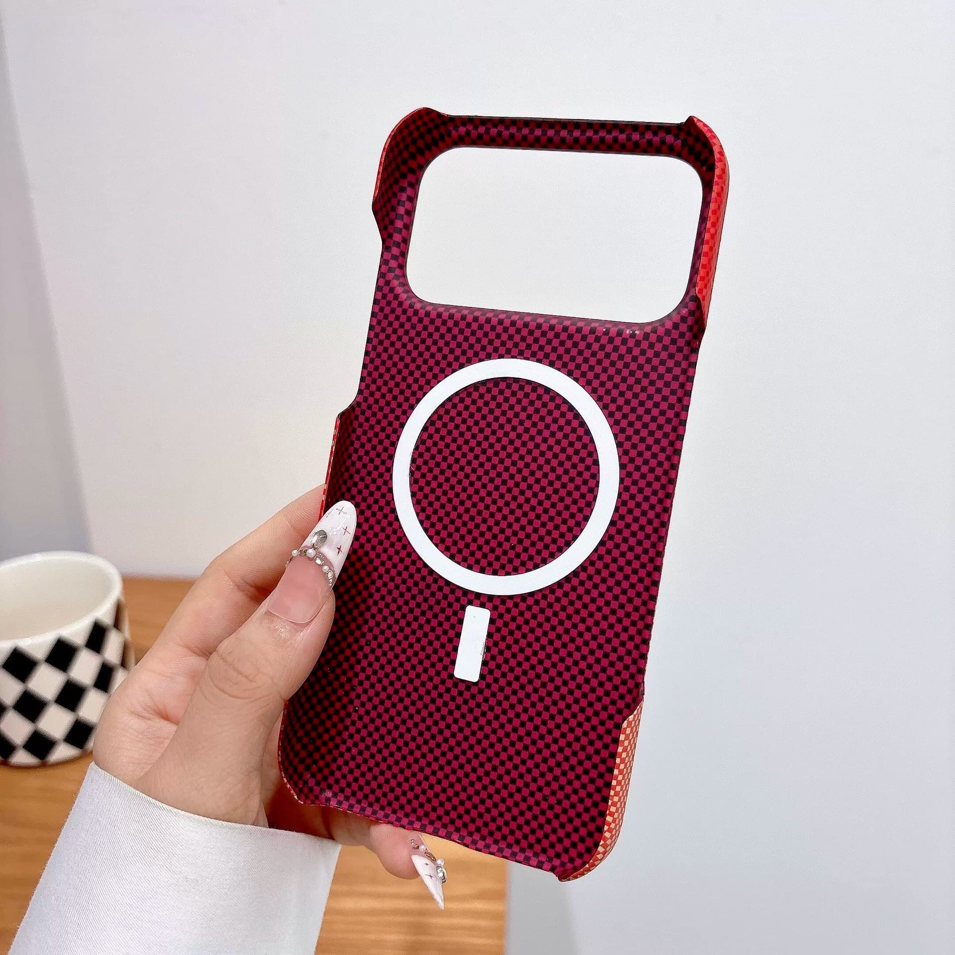 Compatible with Apple Phone Case 17 Pro Max Carbon Fiber Texture 16 Pro Magnetic iPhone 18 Business 14/13 Half-Wrapped