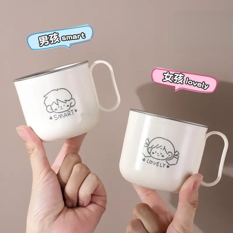 Stainless steel children's water cup, open cup, milk drinking cup, anti-fall straight drinking cup, washing cup, toothbrushing cup, fashionable