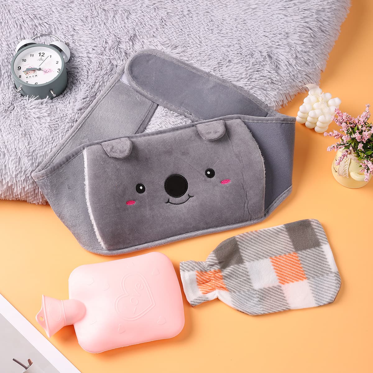 Wholesale new rabbit fur sets, multi-purpose cartoon warm waist belts with water-filling function for waist/uterine protection